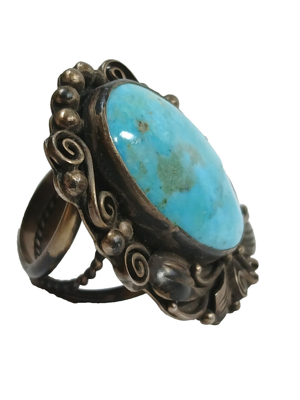 Vtg Gabriel Jurado Signed (Gabby) S Silver Turquoise Ring Sz 8 Detailed Work 17g